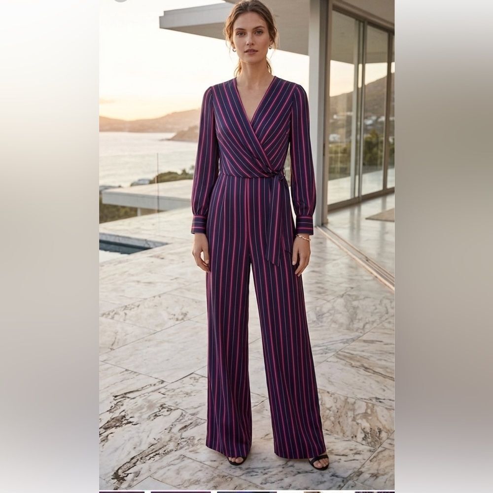 Take 50% OFF- Calvin Klein Striped Jumpsuit in Blue and Pink, Size-2